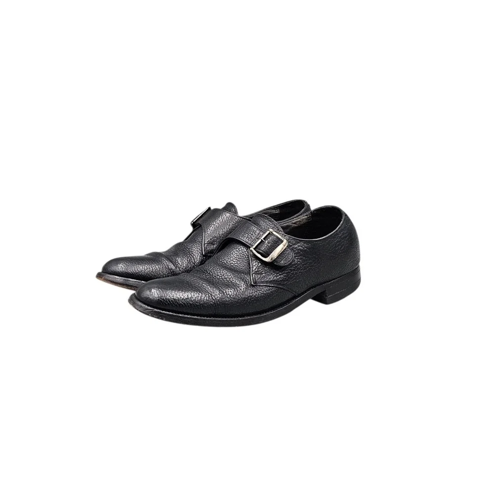Florsheim Imperial Mens Size 8 C VTG Black Pebbled Leather Monk Strap Shoes READ